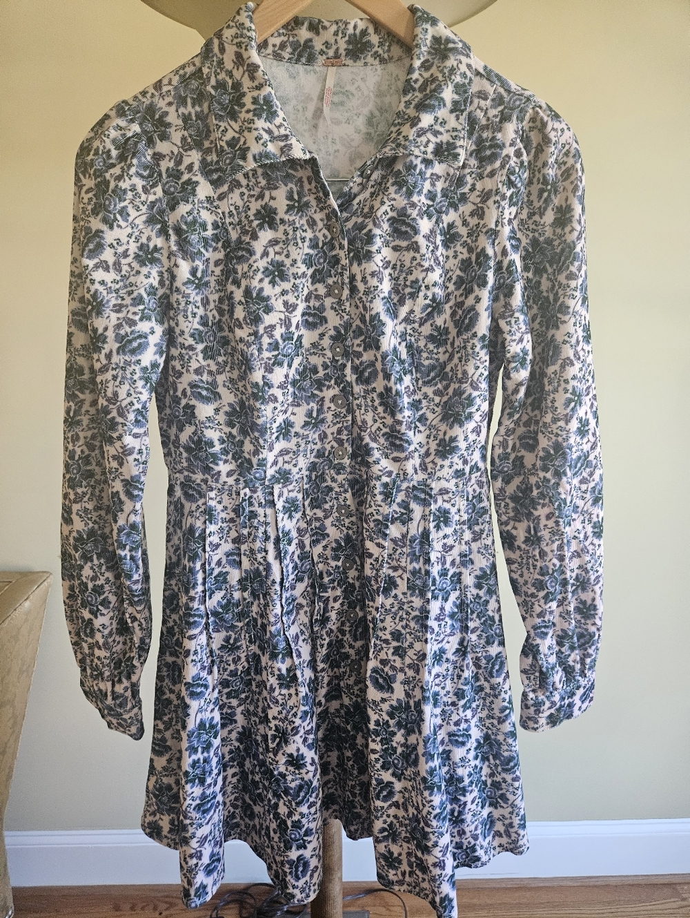 Free People CorduroyBlue and White Floral Mini Dress - Picture 8 of 17